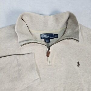 Polo Ralph Lauren Quarter Zip Pull Over Sweater Mens XXL Beige Brown Pony Mock